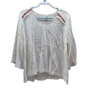 Melissa McCarthy Seven7 White‎ Textured Boho Top With Embellished Shoulders 1x